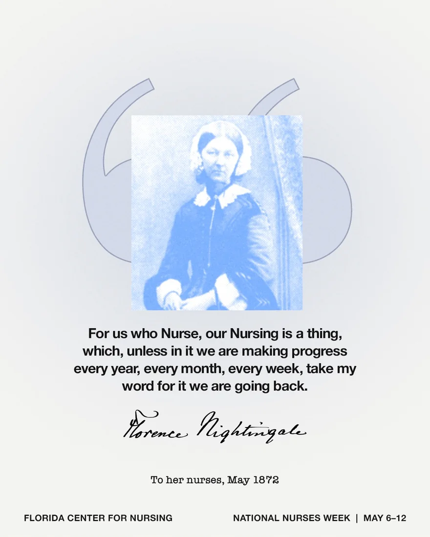 Quote card: Nightingale's May 1872 address to her nurses.